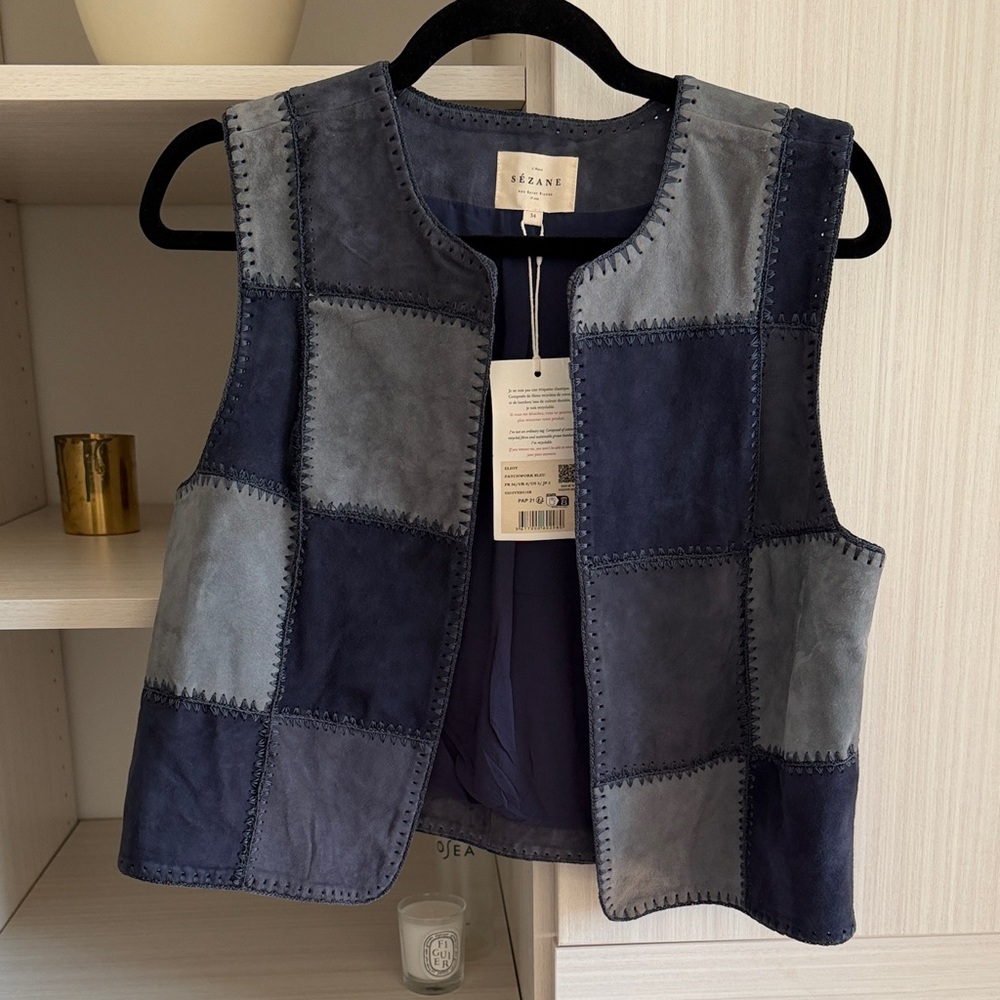 Sezane Eliot Jacket Suede Patchwork Vest - image 1